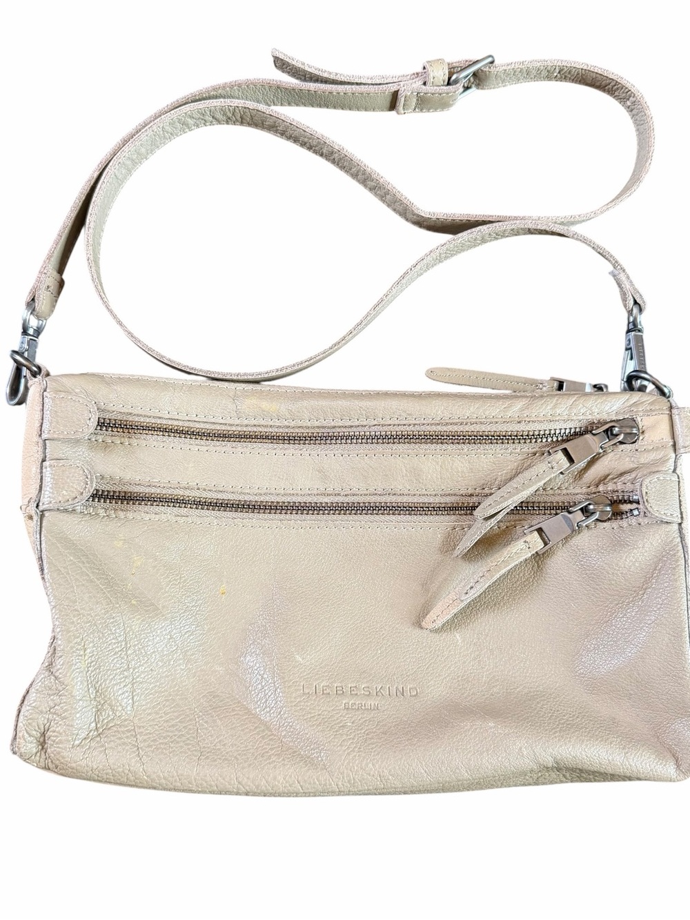 Liebeskind Light Beige Leather Crossbody Bag with Dual Zips